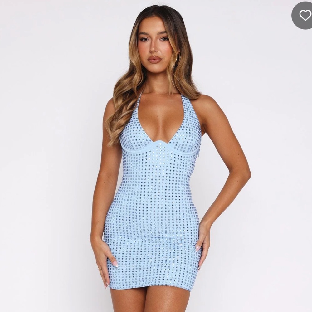White Fox Boutique Light Blue Studded Mini Dress